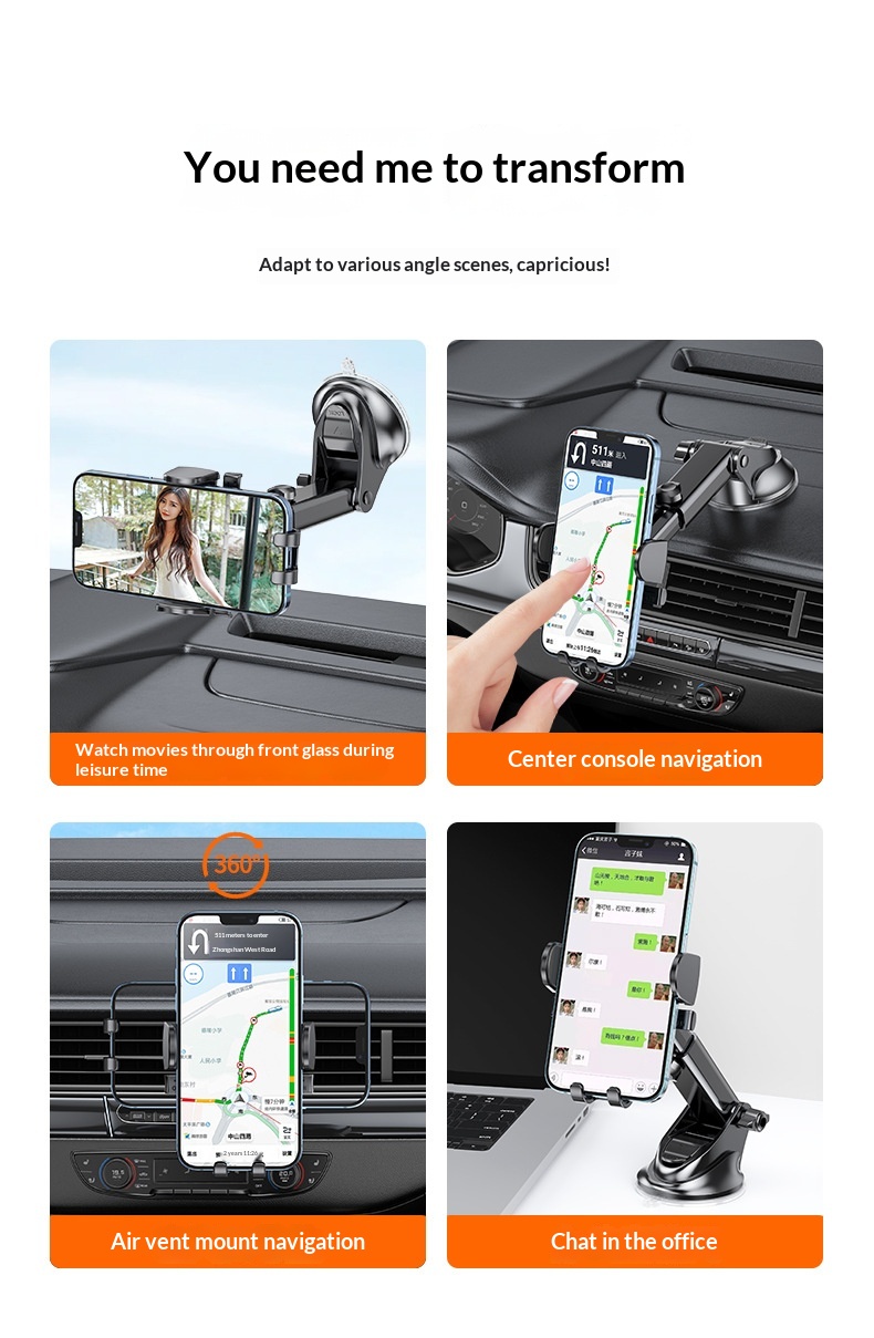 Car air vent phone holder, car dashboard suction cup anti-shake support frame, retractable phone holder插图1