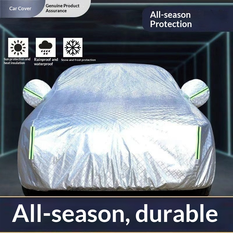 Aluminum foil fleece-lined car cover, full coverage, sun and rain protection, suitable for sedans, SUVs, and pickup trucks, thickened car cover.插图6